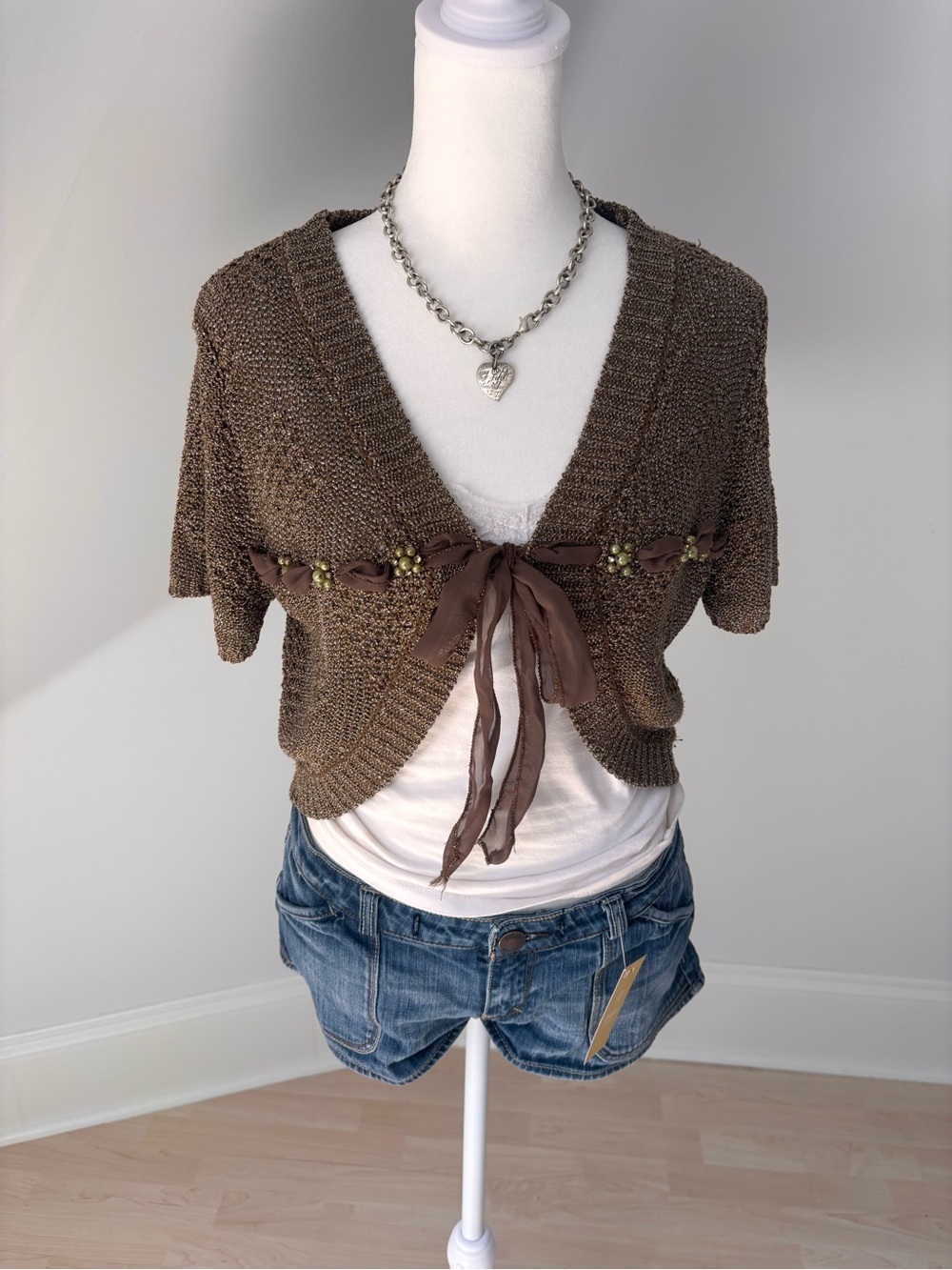 Y2K Marie Claire Ribbon Tie Knit Shrug 🤎